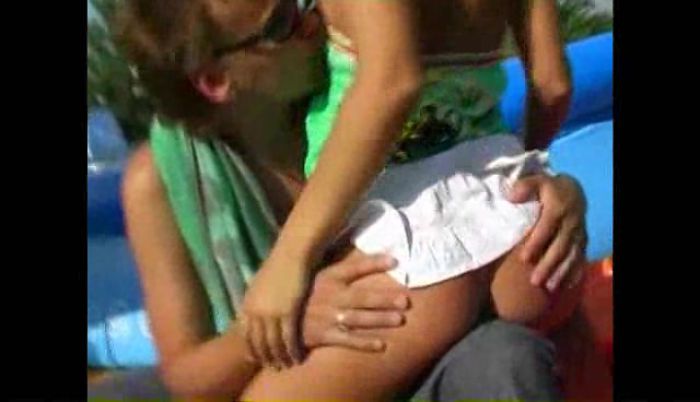 Teen Curly babe sucks dick outdoor