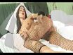Girl in fishnets shows gorgeous pussy